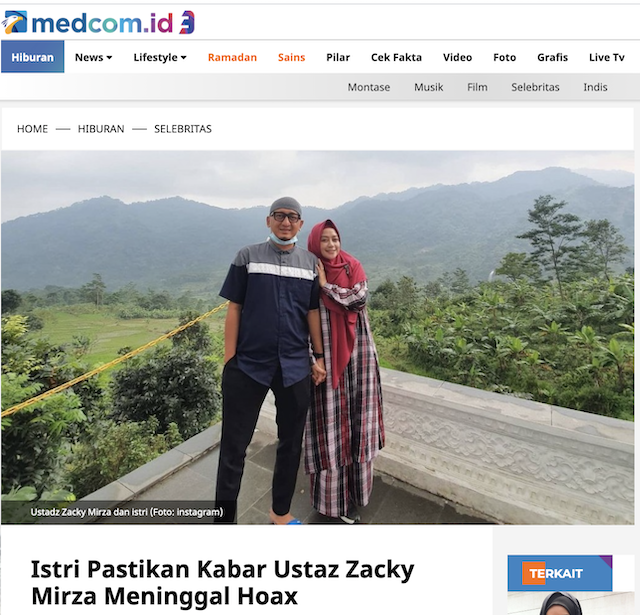 [Cek Fakta] Ustaz Zacky Mirza Dikabarkan Meninggal Dunia, Ini Cek Faktanya