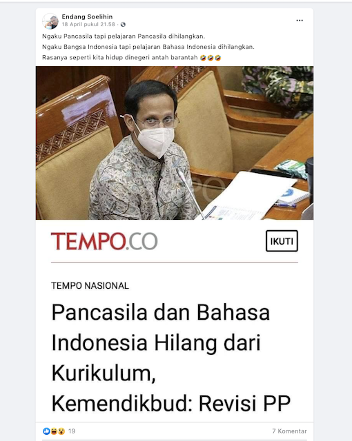 [Cek Fakta] Pancasila dan Bahasa Indonesia Dihapus dari Kurikulum Pendidikan Tinggi? Ini Cek Faktanya