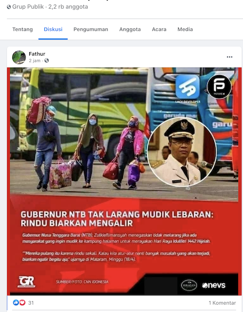 [Cek Fakta] Benarkah Gubernur NTB tak Larang Mudik Lebaran? Ini Faktanya
