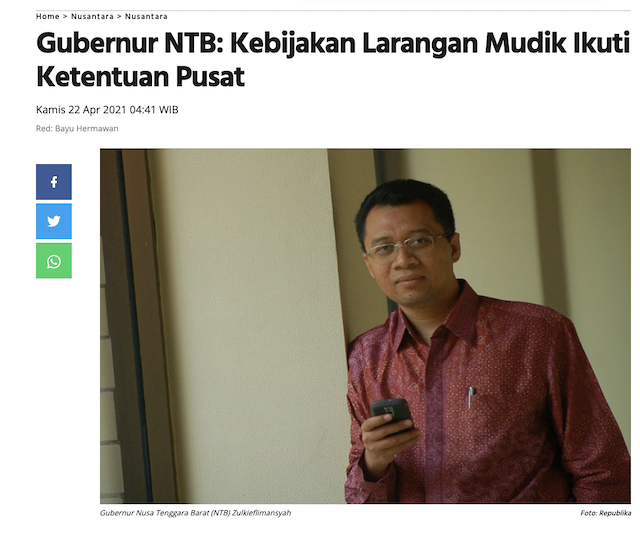[Cek Fakta] Benarkah Gubernur NTB tak Larang Mudik Lebaran? Ini Faktanya