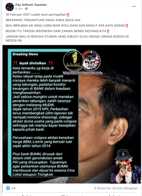 [Cek Fakta] Kondisi Keuangan Perbankan Mengkhawatirkan Alasan Mudik Dilarang? Ini Faktanya