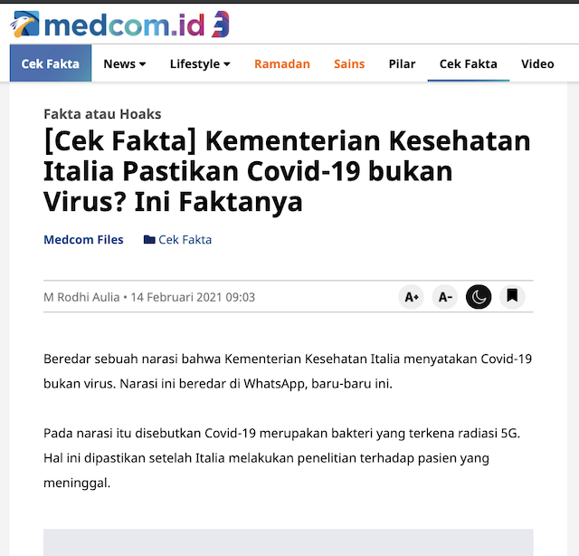 [Cek Fakta] Rusia Sebut Covid-19 Adalah Bakteri yang Terpapar Radiasi? Ini Faktanya