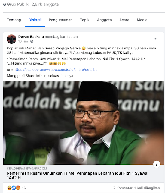 [Cek Fakta] Benarkah Pemerintah Resmi Umumkan 11 Mei Lebaran Idulfitri 1442 H? Ini Faktanya