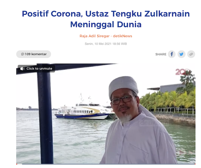 [Cek Fakta] Ustaz Tengku Zulkarnain Meninggal Akibat Covid-19 Ulah Intelijen Binaan Jenderal Merah? Ini Faktanya