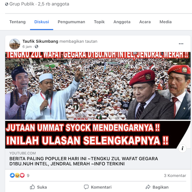 [Cek Fakta] Tengku Zulkarnain Wafat Dibunuh Intelijen Jenderal Merah? Ini Faktanya