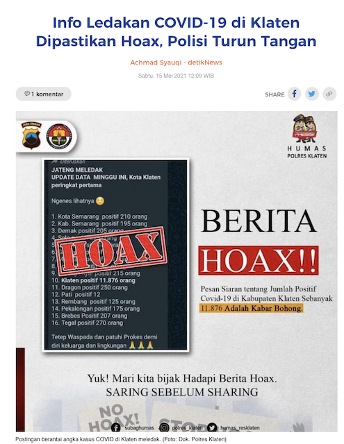 [Cek Fakta] Jateng Meledak, Klaten Miliki Belasan Ribu Kasus Positif Covid-19? Ini Faktanya