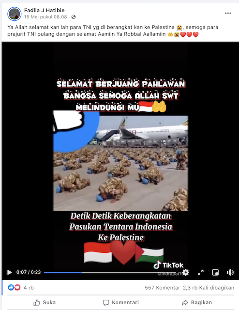 [Cek Fakta] Video TNI Diberangkatkan ke Palestina? Ini Faktanya