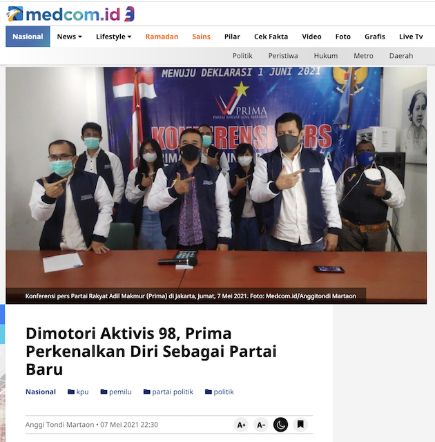 [Cek Fakta] Partai PRIMA Buatan Anak-Anak Komunis? Ini Faktanya