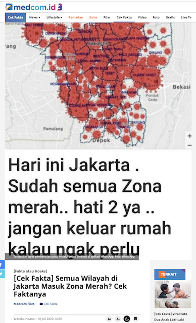 [Cek Fakta] Hari Ini Jakarta sudah Semua Zona Merah? Cek Faktanya