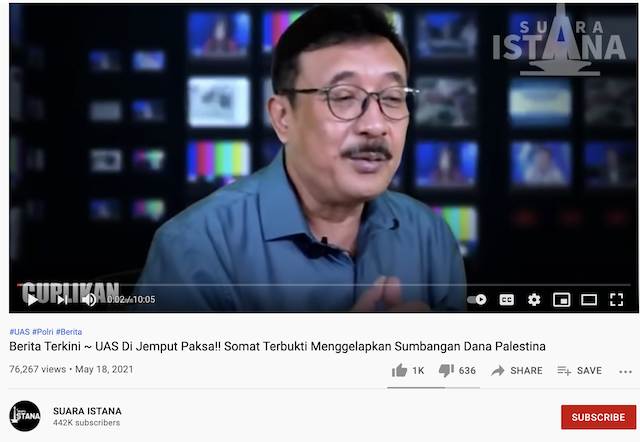 [Cek Fakta] UAS Dijemput Paksa Terbukti Menggelapkan Sumbangan Dana Palestina? Ini Faktanya