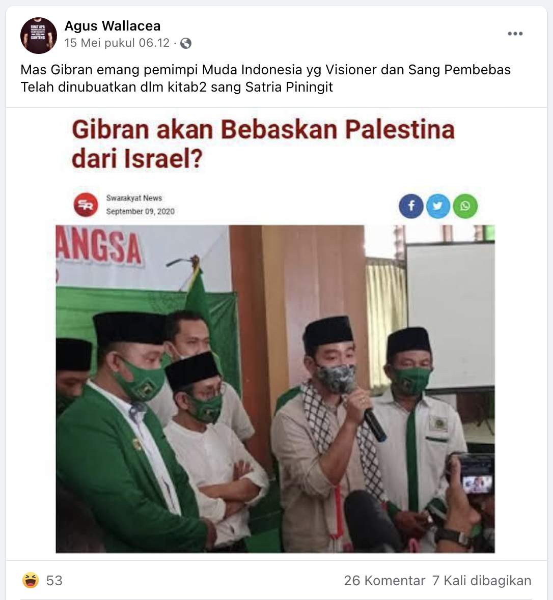 [Cek Fakta] Gibran akan Membebaskan Palestina dari Israel? Ini Faktanya