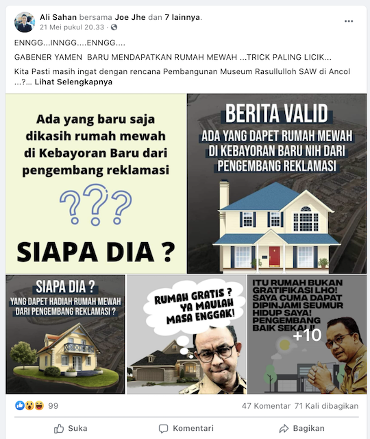 [Cek Fakta] Anies Dapat Rumah Pinjaman Seumur Hidup dari Pengembang? Ini Faktanya
