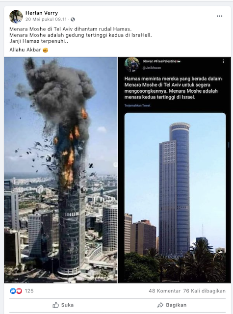 [Cek Fakta] Foto Gedung Tertinggi Israel Menara Moshe Aviv Dihantam Rudal HAMAS? Ini Faktanya