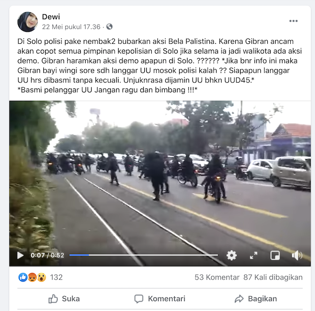 [Cek Fakta] Benarkah Polisi Bubarkan Aksi Bela Palestina di Solo dengan Tembakan? Ini Faktanya