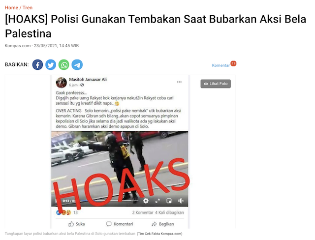 [Cek Fakta] Benarkah Polisi Bubarkan Aksi Bela Palestina di Solo dengan Tembakan? Ini Faktanya