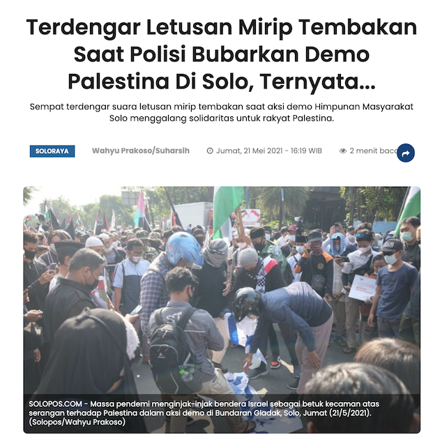 [Cek Fakta] Benarkah Polisi Bubarkan Aksi Bela Palestina di Solo dengan Tembakan? Ini Faktanya