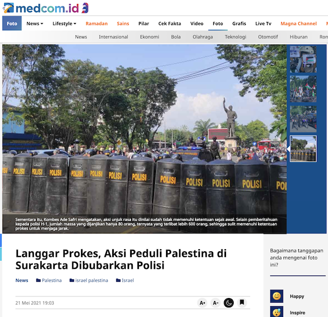 [Cek Fakta] Benarkah Polisi Bubarkan Aksi Bela Palestina di Solo dengan Tembakan? Ini Faktanya