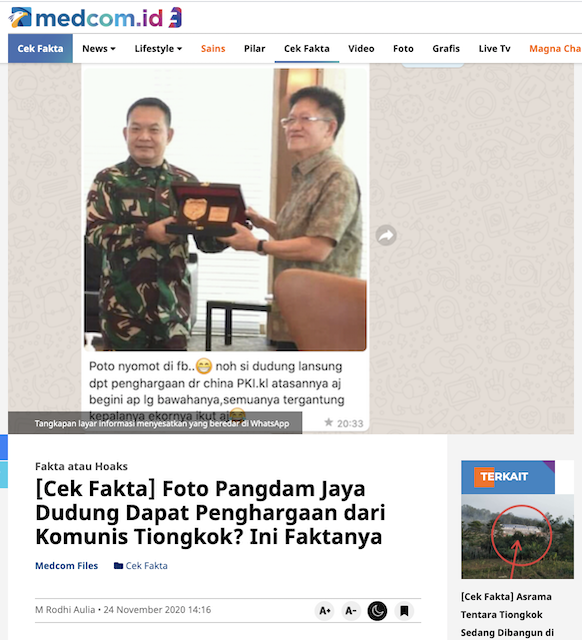[Cek Fakta] Foto Mayjen Dudung Dapat Penghargaan Usai Turunkan Baliho FPI? Ini Faktanya