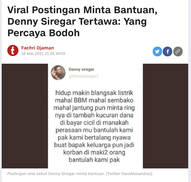 [Cek Fakta] Denny Siregar Teriak Hidupnya Makin Susah dan Keluarga jadi Korban Makian Orang? Ini Faktanya