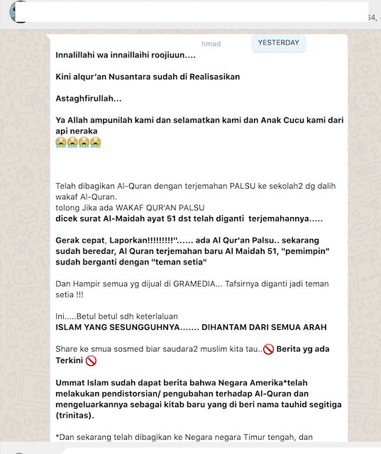 [Cek Fakta] Alquran Terjemahan Palsu Beredar di Sejumlah Sekolah? Ini Faktanya