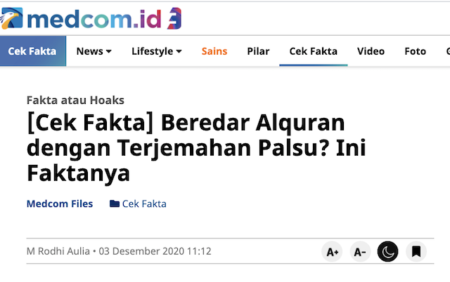 [Cek Fakta] Alquran Terjemahan Palsu Beredar di Sejumlah Sekolah? Ini Faktanya
