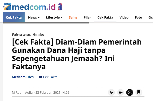 [Cek Fakta] Ternyata Jokowi sudah Pakai Rp38 Triliun Dana Haji? Ini Faktanya