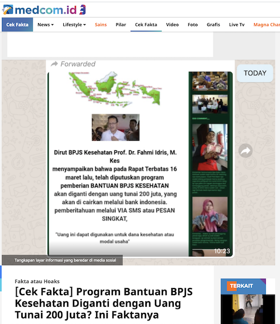 [Cek Fakta] BPJS Kesehatan Bagikan Dana Bantuan Rp200 Juta kepada Pelanggan Hoaks, Ini Cek Faktanya