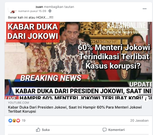 [Cek Fakta] Hampir 60 Persen Menteri Jokowi Terlibat Korupsi? Ini Faktanya