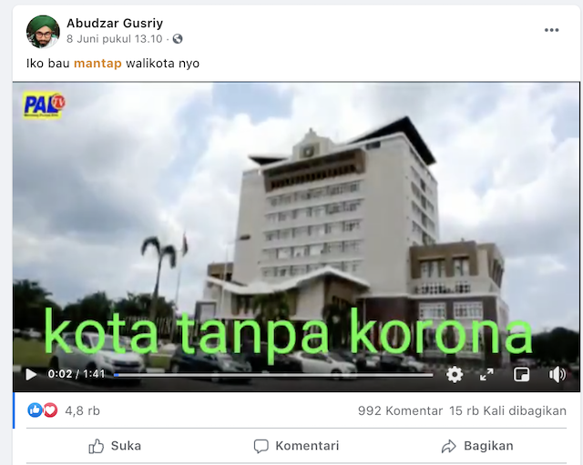 [Cek Fakta] Benarkah Prabumulih Kota Tanpa Korona? Ini Faktanya