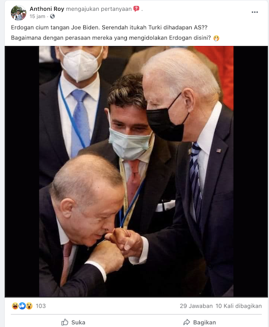 [Cek Fakta] Foto Erdogan Cium Tangan Presiden Amerika Joe Biden? Ini Faktanya