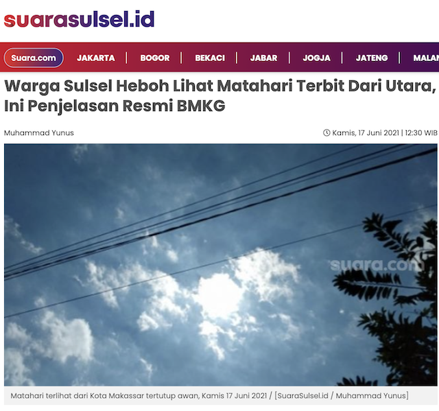 [Cek Fakta] Beredar Video Matahari di Sulawesi Selatan Terbit di Utara? Ini Faktanya