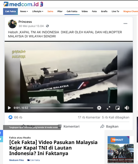 [Cek Fakta] Kapal TNI Dikejar Kapal dan Helikopter Malaysia di Wilayah Sendiri? Ini Faktanya