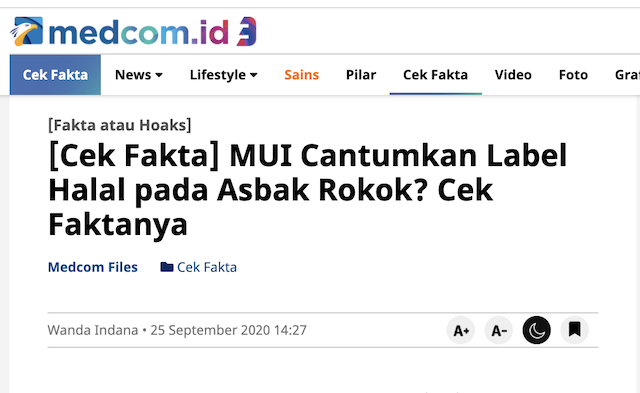 [Cek Fakta] Benarkah MUI Memberi Label Halal untuk Asbak Rokok? Ini Faktanya