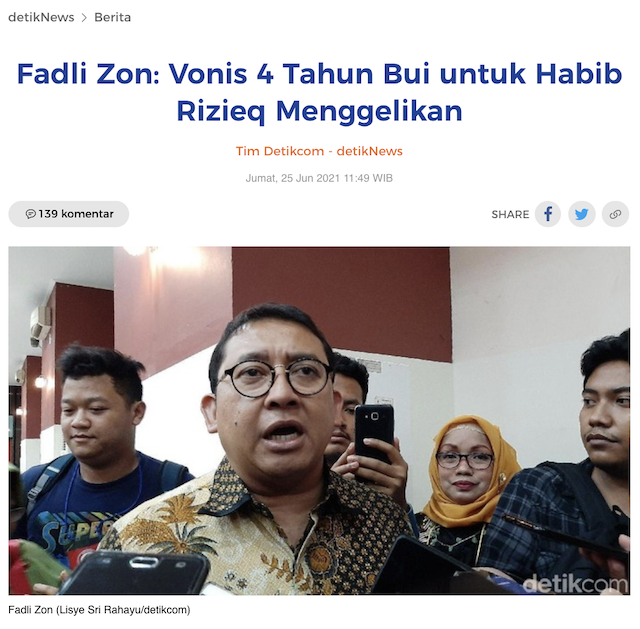 [Cek Fakta] Fadli Zon Janji Mundur dari DPR jika Rizieq Masuk Penjara? Ini Faktanya