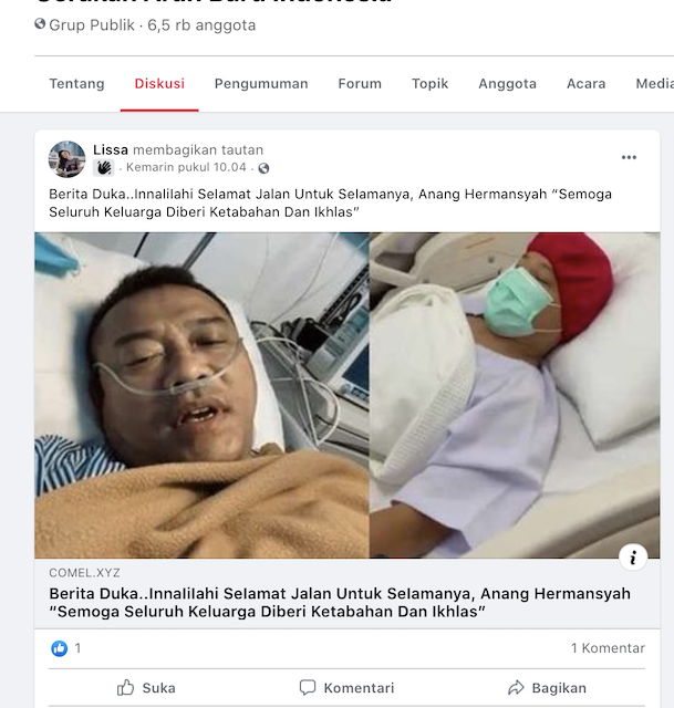[Cek Fakta] Anang Hermansyah Meninggal Dunia, Itu Hoaks