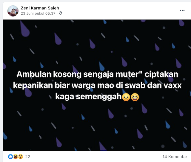 [Cek Fakta] Ambulans Kosong Sengaja Mondar-mandir untuk Menakuti Warga? Ini Faktanya
