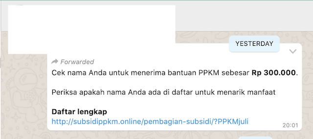 [Cek Fakta] Beredar Link Cek Nama Penerima Bantuan PPKM Rp300 Ribu? Ini Faktanya