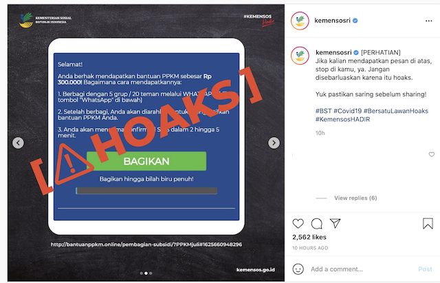 [Cek Fakta] Beredar Link Cek Nama Penerima Bantuan PPKM Rp300 Ribu? Ini Faktanya