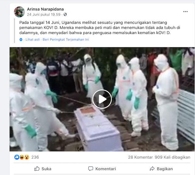 [Cek Fakta] Video Peti Mati Kosong Pemakaman Jenazah Covid-19? Ini Faktanya