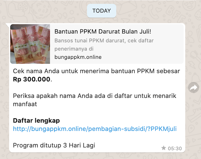 [Cek Fakta] Beredar Lagi Link Cek Penerima Bantuan PPKM Rp300 Ribu? Ini Faktanya