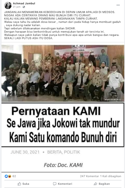 [Cek Fakta] Aktivis KAMI Ancam Bunuh Diri jika Jokowi tak Mundur? Ini Faktanya