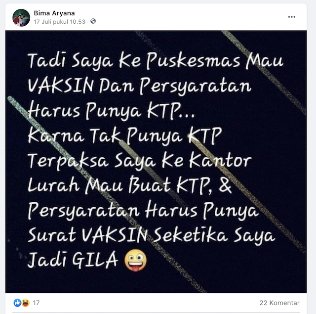 [Cek Fakta] Syarat Buat KTP Harus Memiliki Kartu Vaksin Covid-19? Ini Faktanya