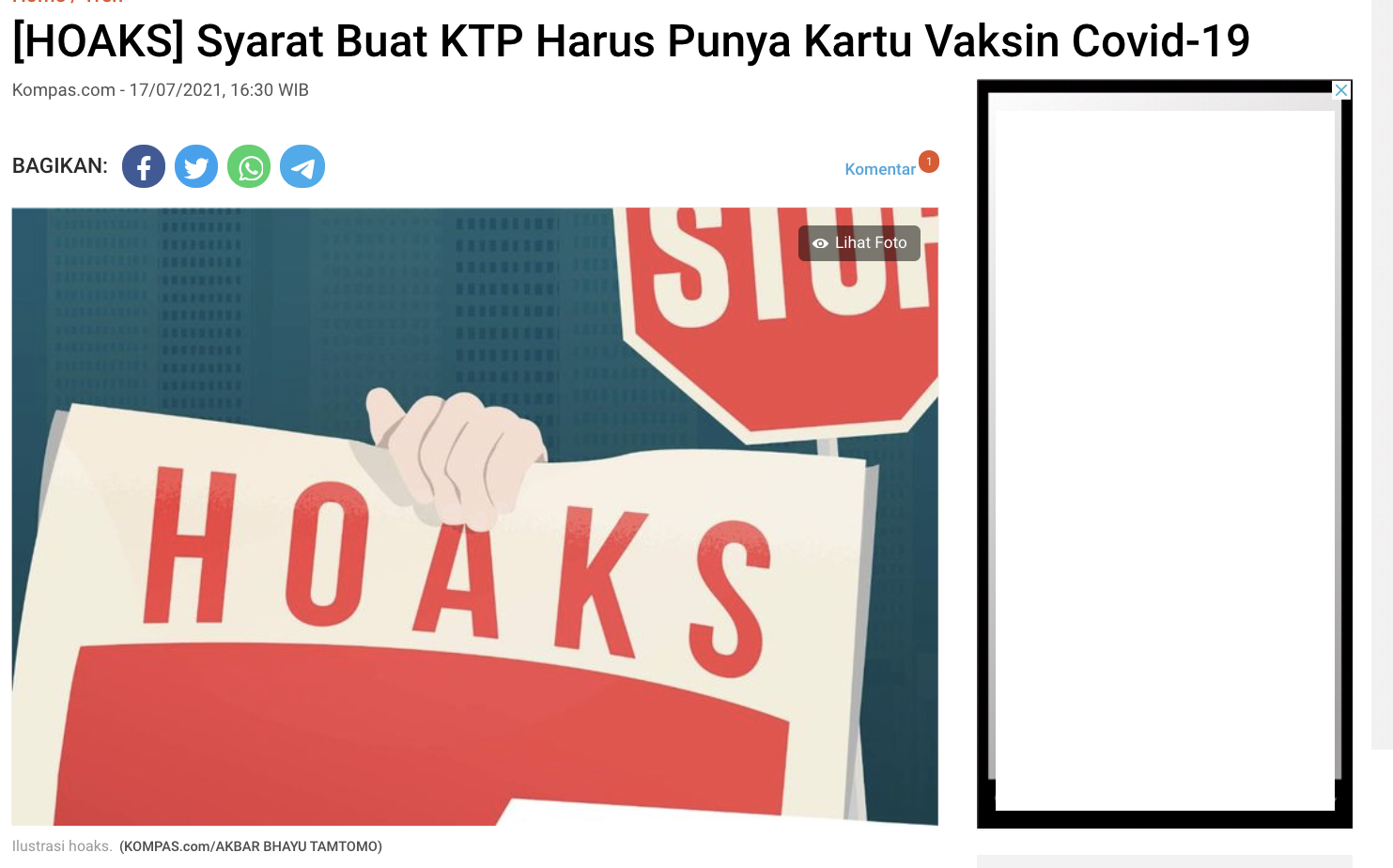[Cek Fakta] Syarat Buat KTP Harus Memiliki Kartu Vaksin Covid-19? Ini Faktanya