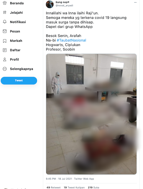 [Cek Fakta] Tersebar Foto Jenazah Covid-19 di Bekasi? Begini Faktanya