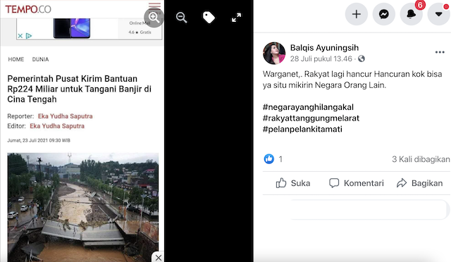 [Cek Fakta] Pemerintah Indonesia Kirim Bantuan Rp224 Miliar untuk Tiongkok Menangani Banjir? Ini Faktanya