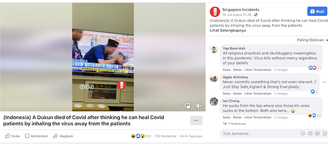 [Cek Fakta] Dukun Meninggal setelah Menghirup Napas Pasien Covid-19? Ini Faktanya