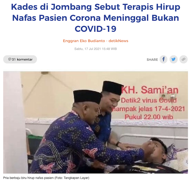 [Cek Fakta] Dukun Meninggal setelah Menghirup Napas Pasien Covid-19? Ini Faktanya