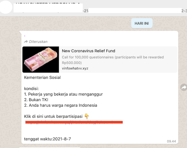 [Cek Fakta] Beredar <i>Link</i> Bansos Rp500 Ribu dari Kemensos? Cek Faktanya