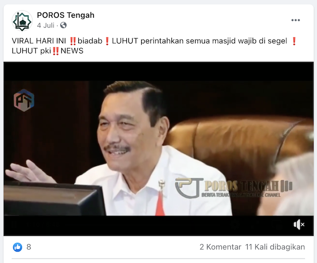 [Cek Fakta] Benarkah Luhut Perintahkan Semua Masjid Disegel? Ini Faktanya