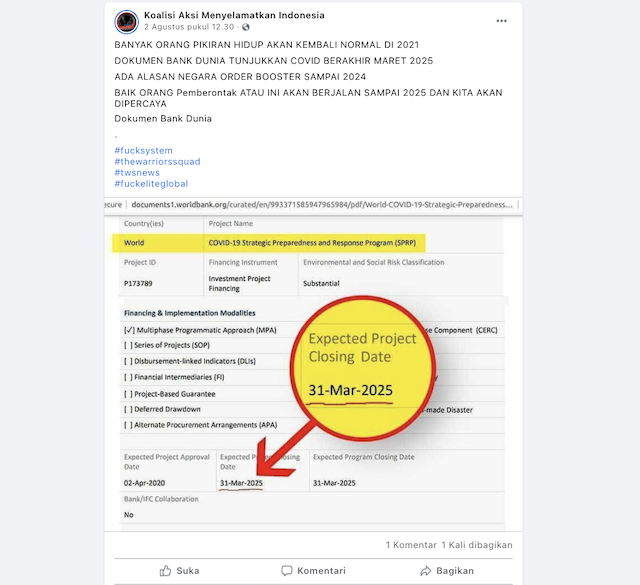 [Cek Fakta] Bank Dunia Rancang Pandemi Covid-19 Berakhir pada 2025? Ini Faktanya